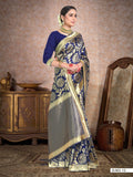 Vardha Space Blue Woven Banarasi Saree | Grocsy