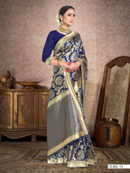 Vardha Space Blue Woven Banarasi Saree | Grocsy