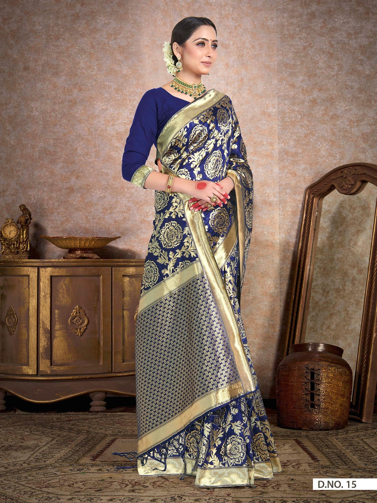 Vardha Space Blue Woven Banarasi Saree | Grocsy