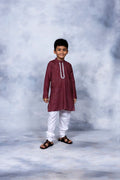 Ahalyaa Boys Maroon Pure Cotton Digital Print Kids Kurta Churidar Set | Grocsy