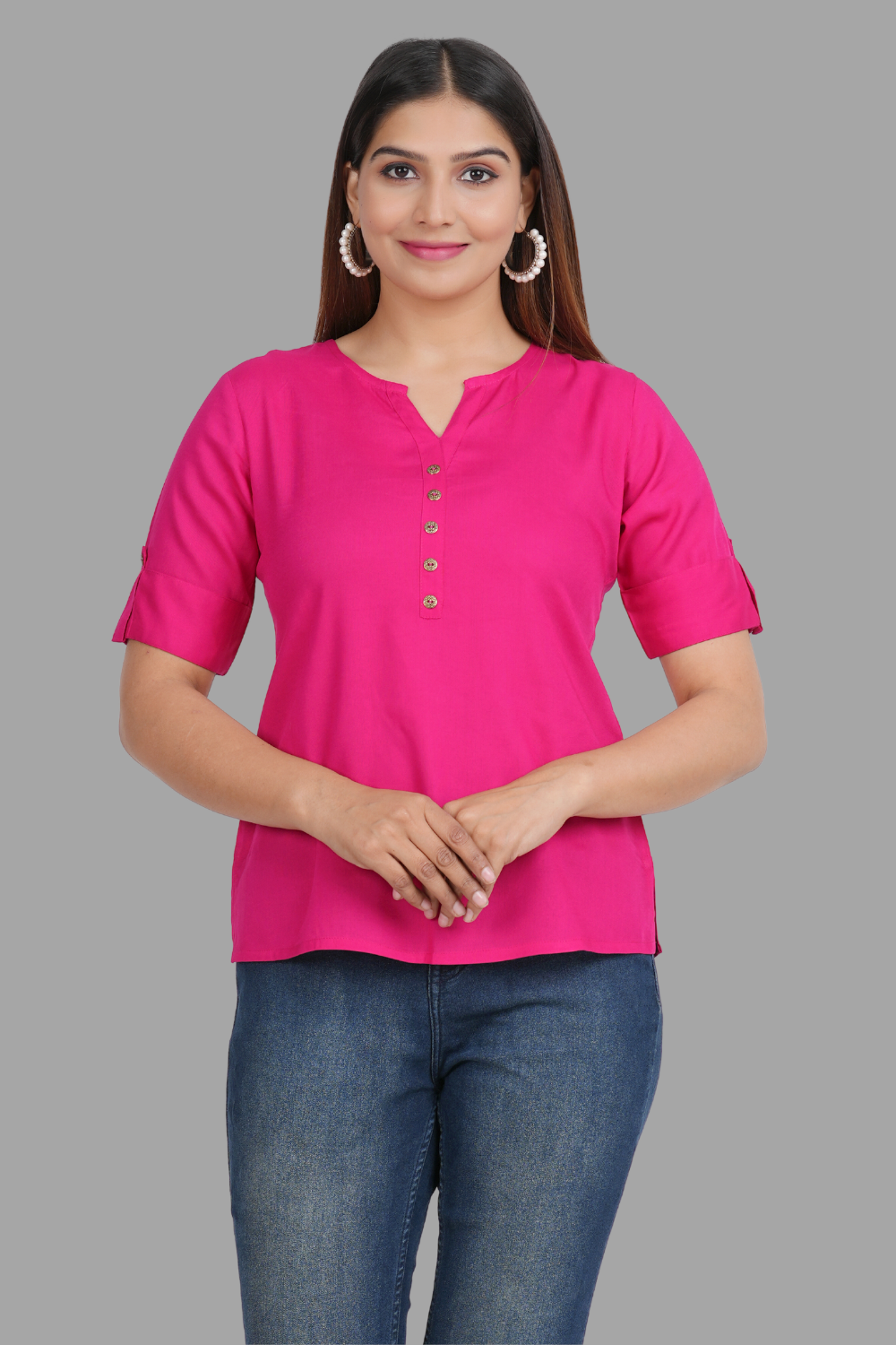 House of RP Women's Pink Rayon Solid Casual Tunic | Grocsy
