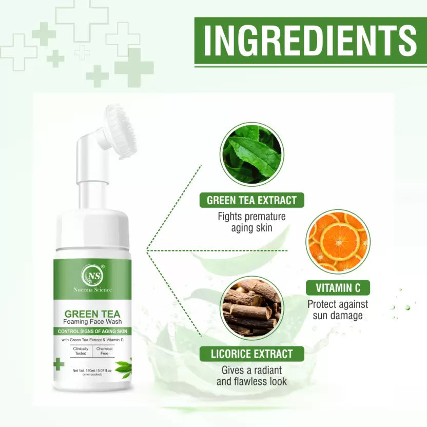 Nuerma Science Green Tea Foaming Face Wash | Hydrate, Soothe & Revitalize Skin | Grocsy