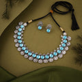 Tehzeeb Creations Silver Plated Sky Blue Colour Stone Jewellery Choker Necklace Set With Matching Pair of Stud Earrings | Grocsy