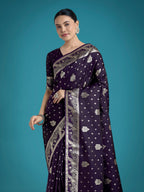 Monjolika Fashion Traditional Purple Woven Banarasi Satin Silk Saree | Grocsy