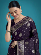 Monjolika Fashion Traditional Purple Woven Banarasi Satin Silk Saree | Grocsy