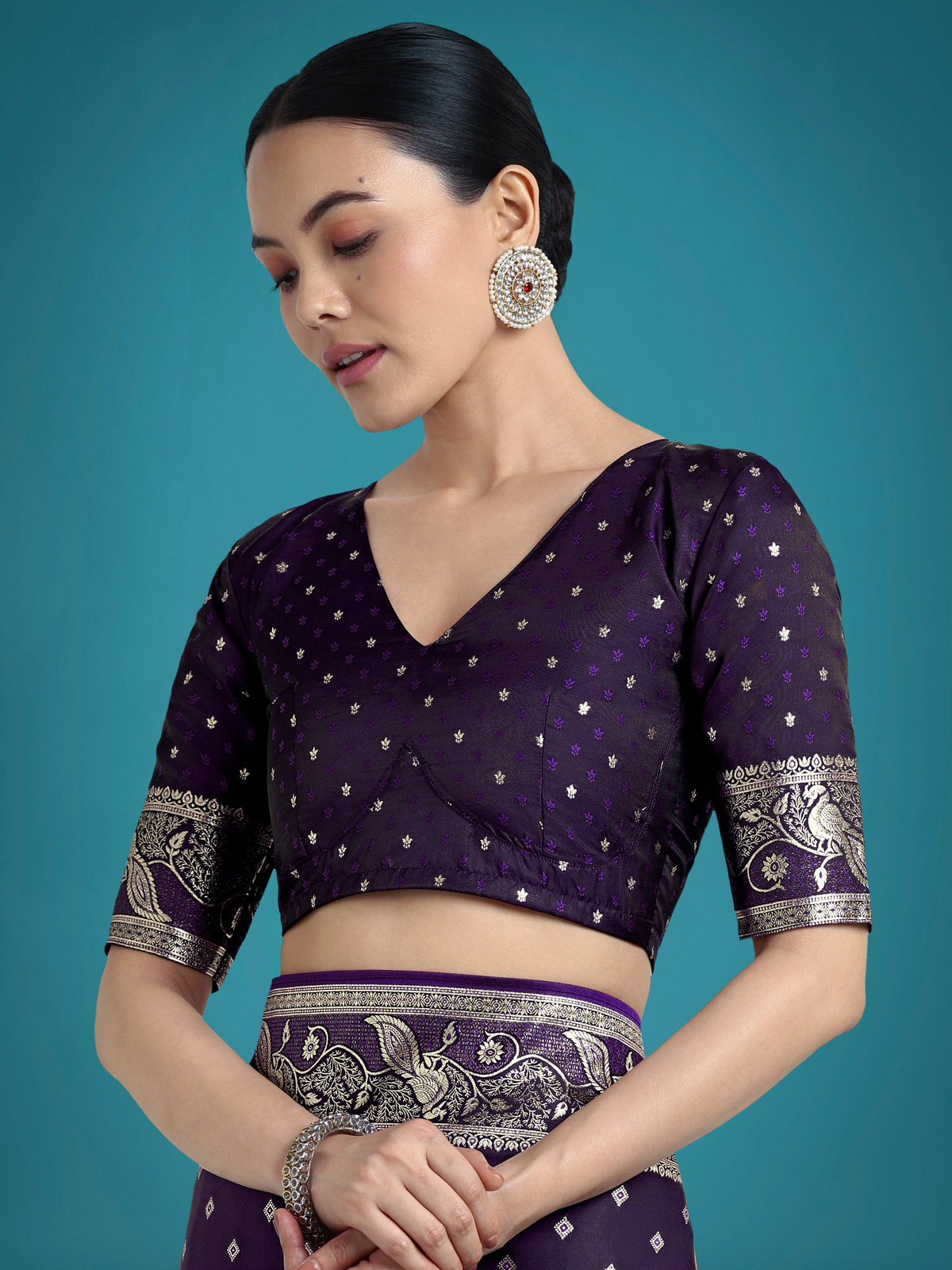 Monjolika Fashion Traditional Purple Woven Banarasi Satin Silk Saree | Grocsy