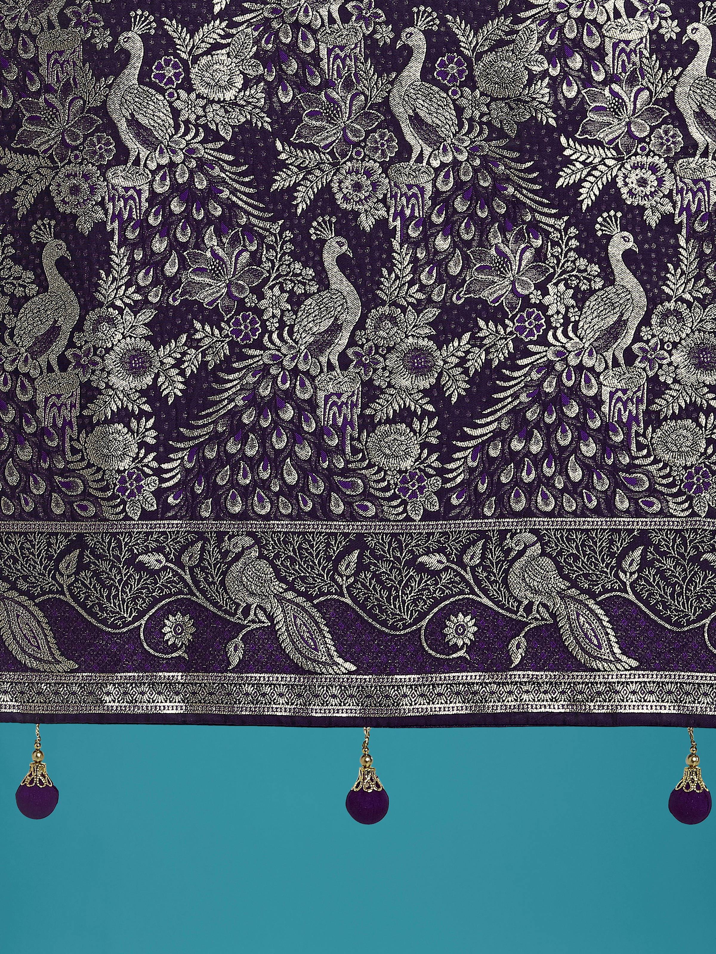Monjolika Fashion Traditional Purple Woven Banarasi Satin Silk Saree | Grocsy