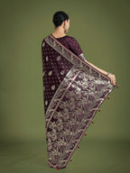 Monjolika Fashion Traditional Wine Woven Banarasi Satin Silk Saree | Grocsy