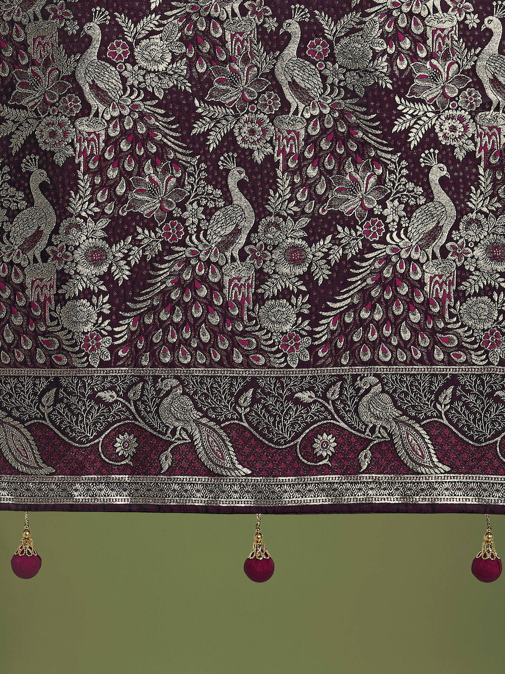 Monjolika Fashion Traditional Wine Woven Banarasi Satin Silk Saree | Grocsy