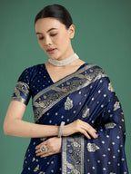 Monjolika Fashion Traditional Blue Woven Banarasi Satin Silk Saree | Grocsy
