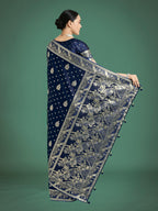 Monjolika Fashion Traditional Blue Woven Banarasi Satin Silk Saree | Grocsy