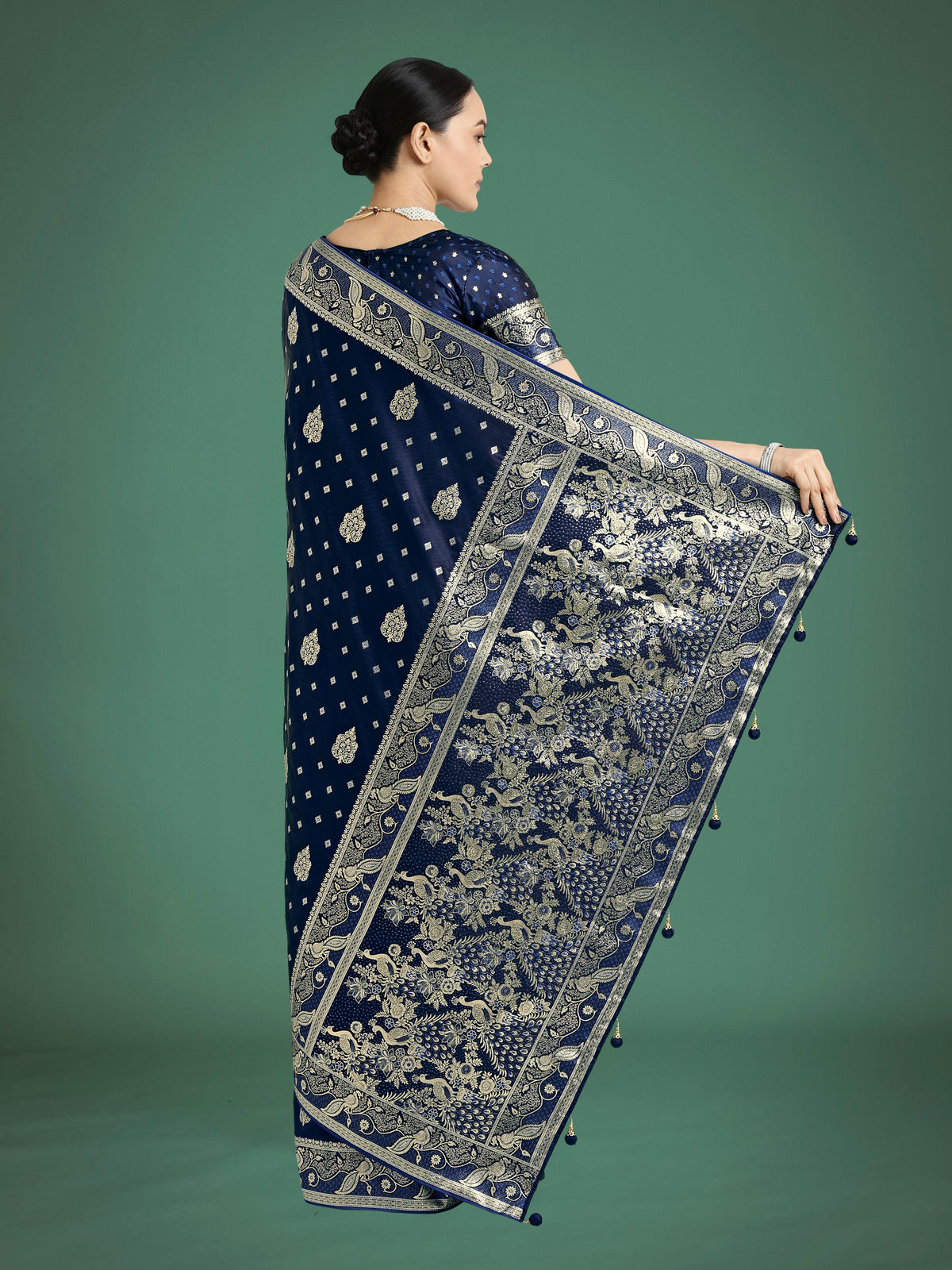 Monjolika Fashion Traditional Blue Woven Banarasi Satin Silk Saree | Grocsy