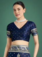 Monjolika Fashion Traditional Blue Woven Banarasi Satin Silk Saree | Grocsy