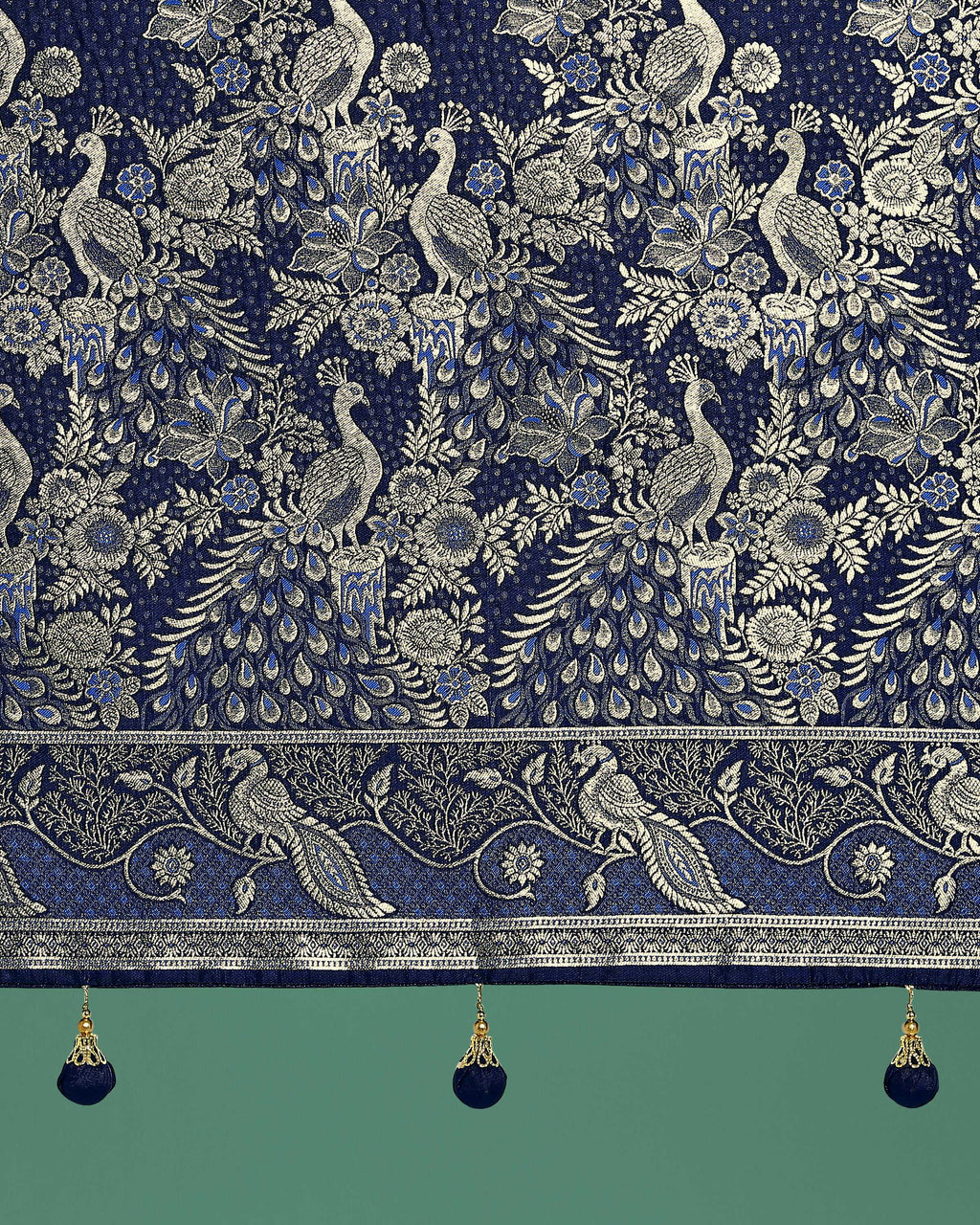 Monjolika Fashion Traditional Blue Woven Banarasi Satin Silk Saree | Grocsy