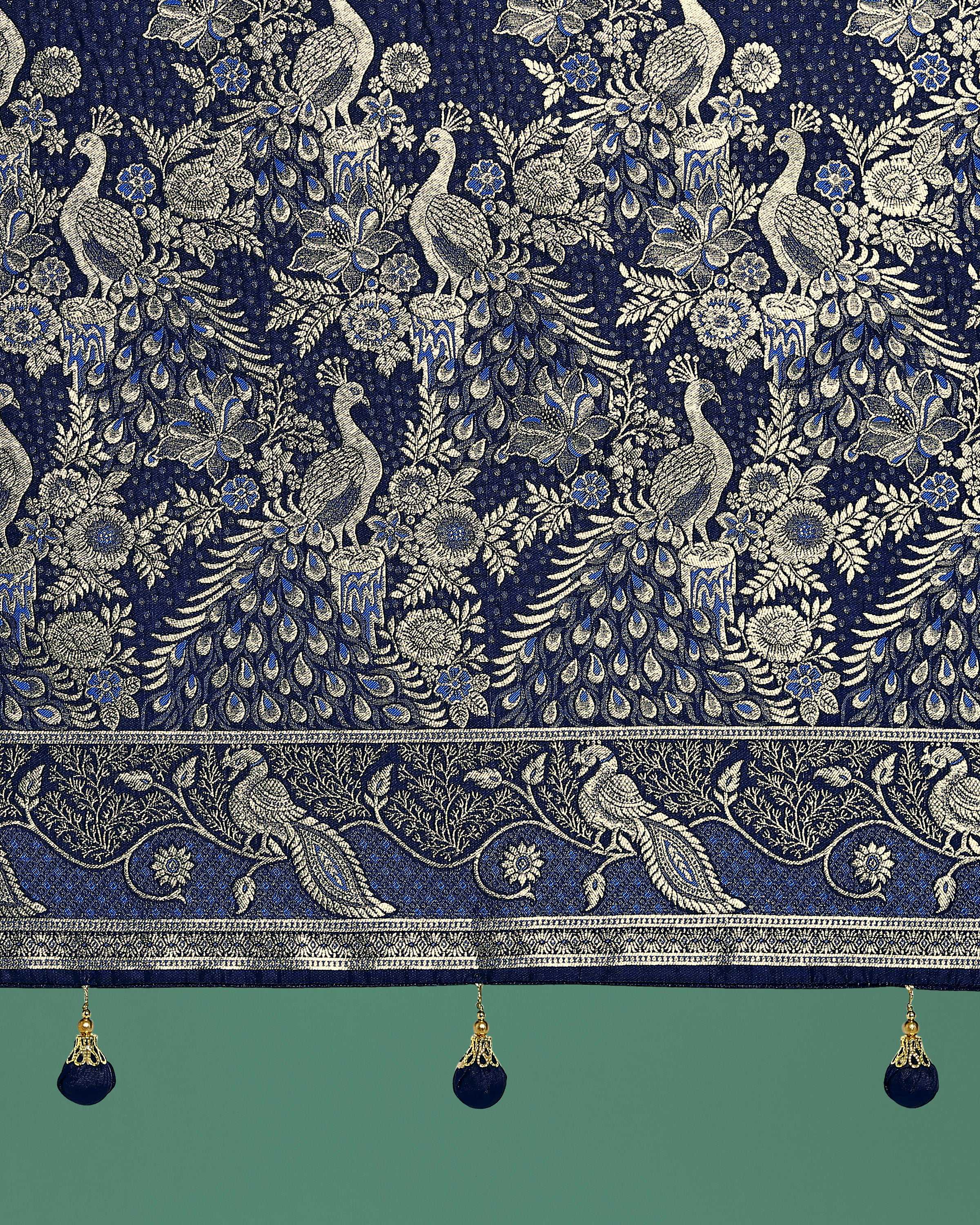 Monjolika Fashion Traditional Blue Woven Banarasi Satin Silk Saree | Grocsy