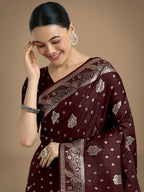 Monjolika Fashion Traditional Maroon Woven Banarasi Satin Silk Saree | Grocsy