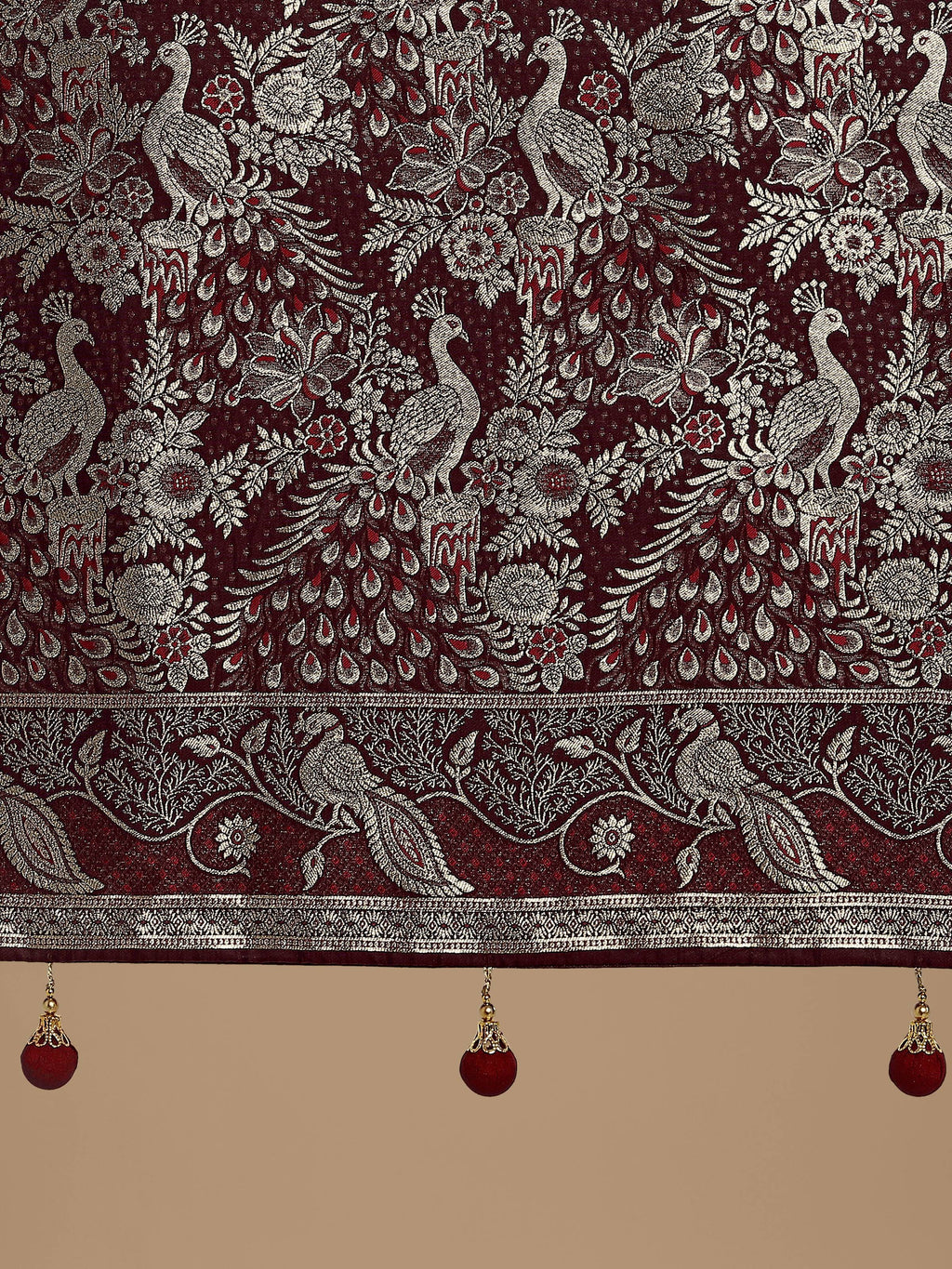 Monjolika Fashion Traditional Maroon Woven Banarasi Satin Silk Saree | Grocsy