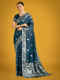 Monjolika Fashion Traditional Aqua blue Woven Banarasi Satin Silk Saree | Grocsy