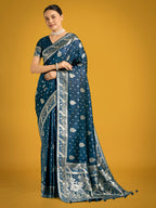 Monjolika Fashion Traditional Aqua blue Woven Banarasi Satin Silk Saree | Grocsy