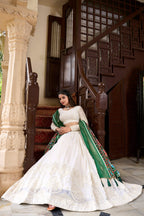 Lorenvalley Fashion White Georgette Lucknowi Paper Mirror Work Lehenga Choli with Dupatta | Grocsy