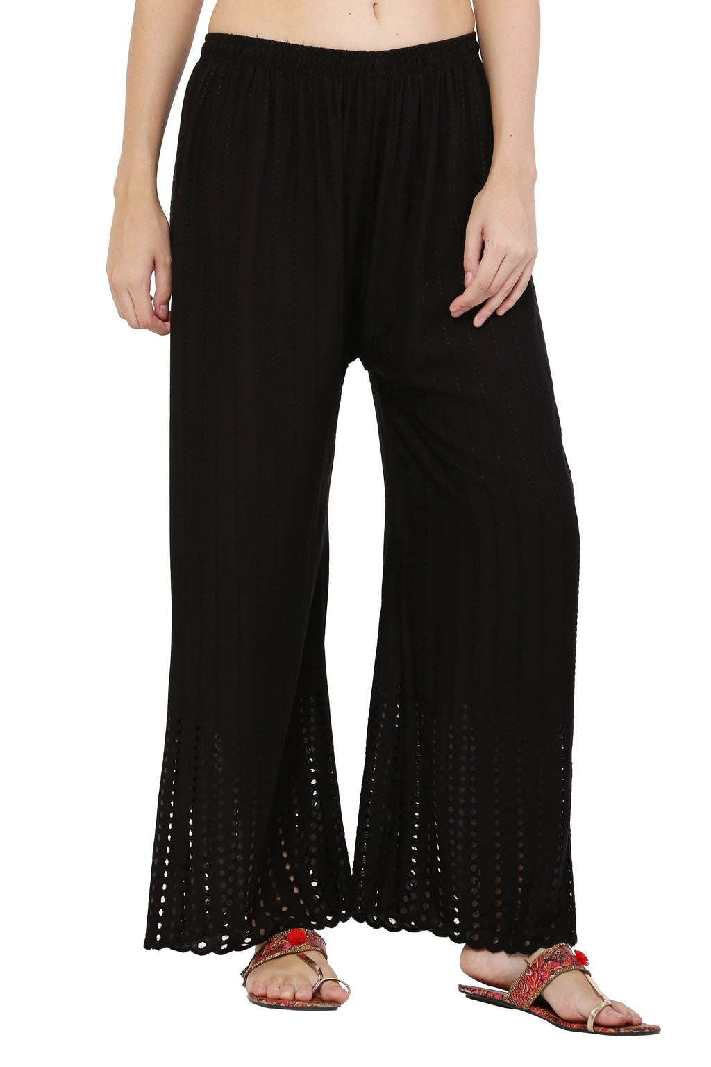 PAVONINE Black Color Goti Aari Work Rayon Fabric Palazzo For Women | Grocsy