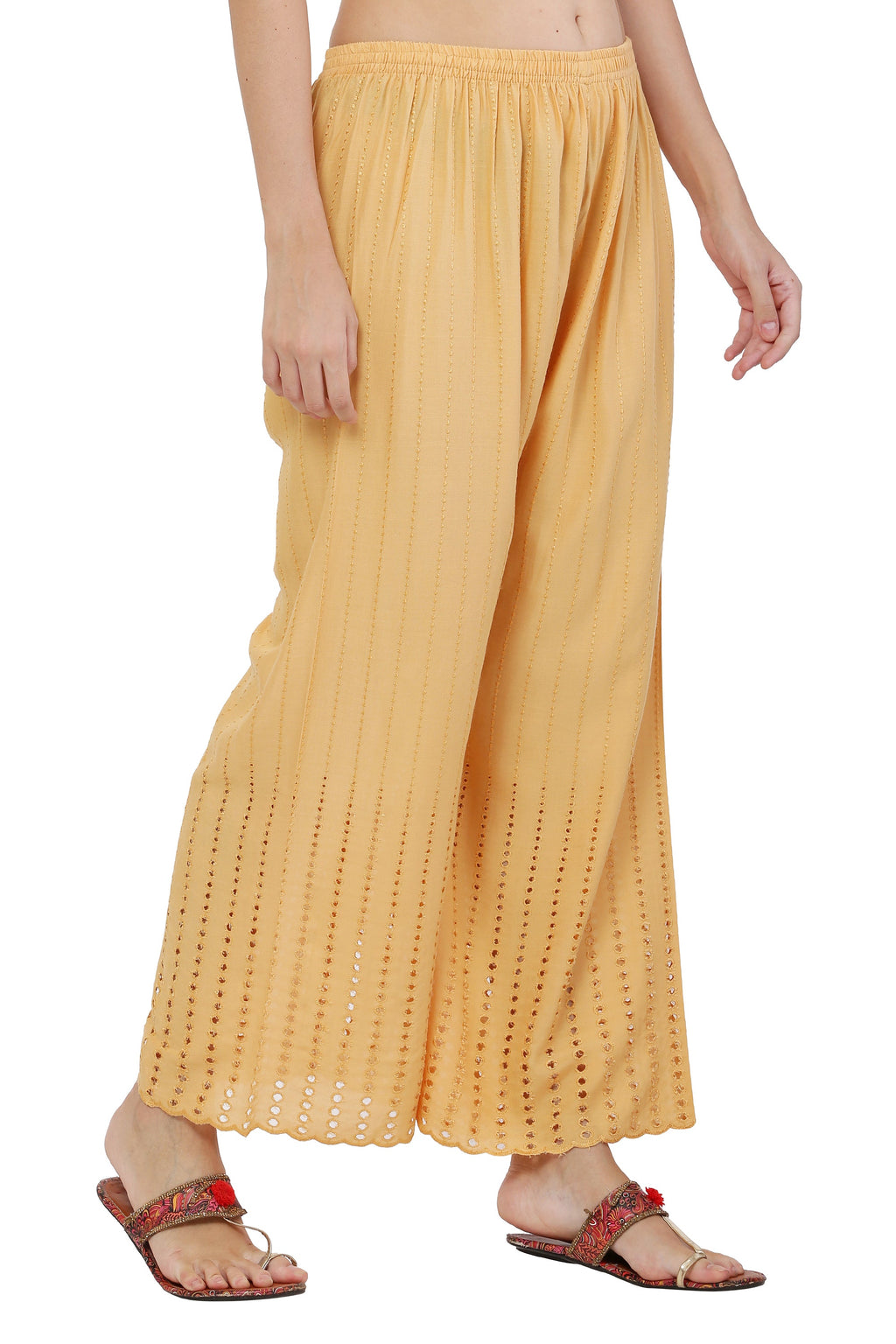 PAVONINE Beige Color Goti Aari Work Rayon Fabric Sharara For Women | Grocsy