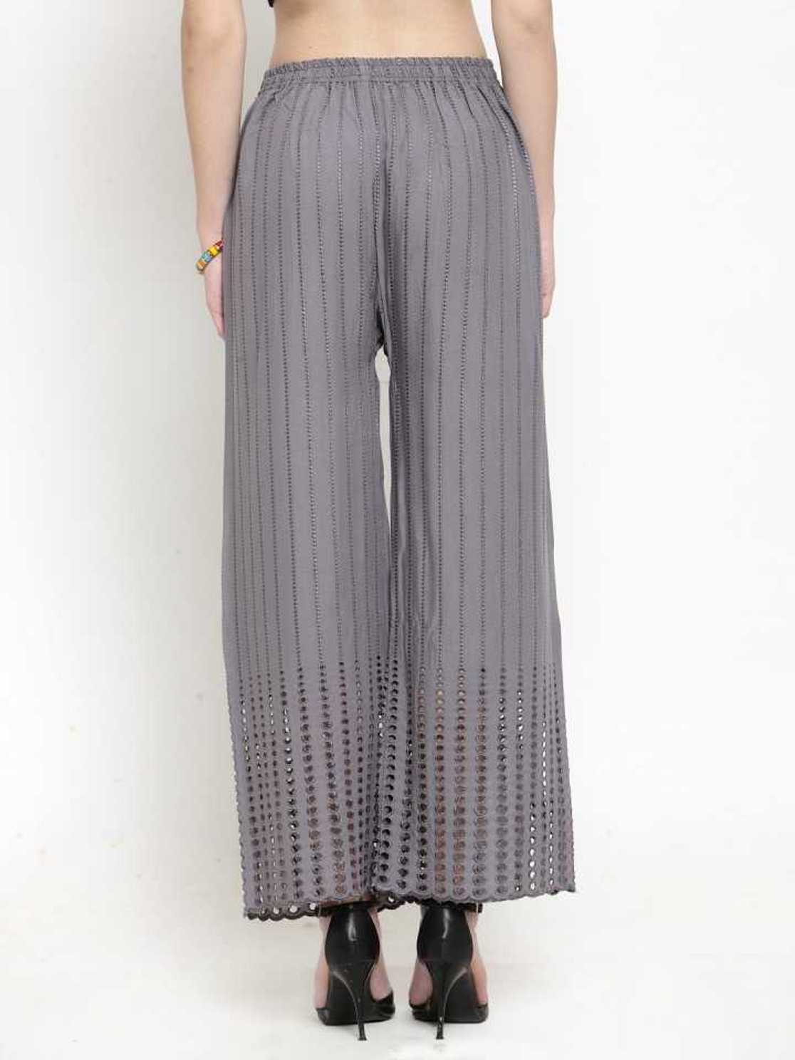 PAVONINE Grey Color Goti Aari Work Rayon Fabric Palazzo For Women | Grocsy