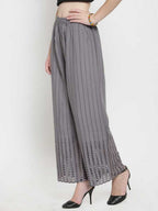 PAVONINE Grey Color Goti Aari Work Rayon Fabric Palazzo For Women | Grocsy