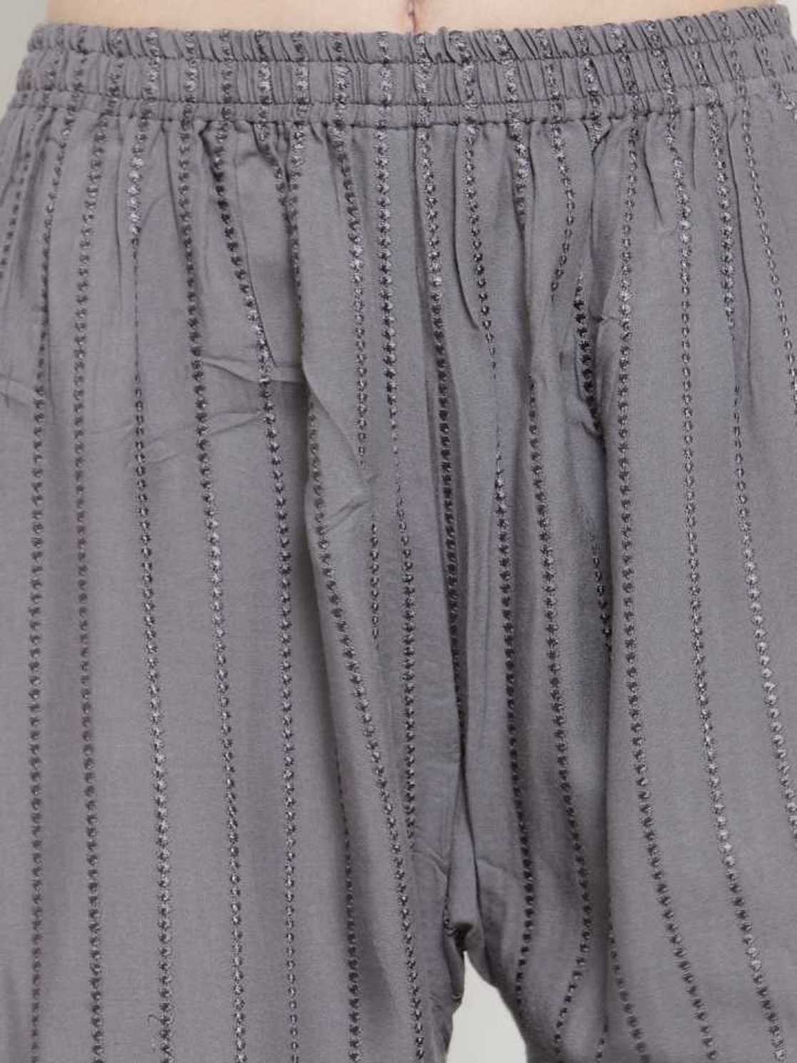 PAVONINE Grey Color Goti Aari Work Rayon Fabric Palazzo For Women | Grocsy