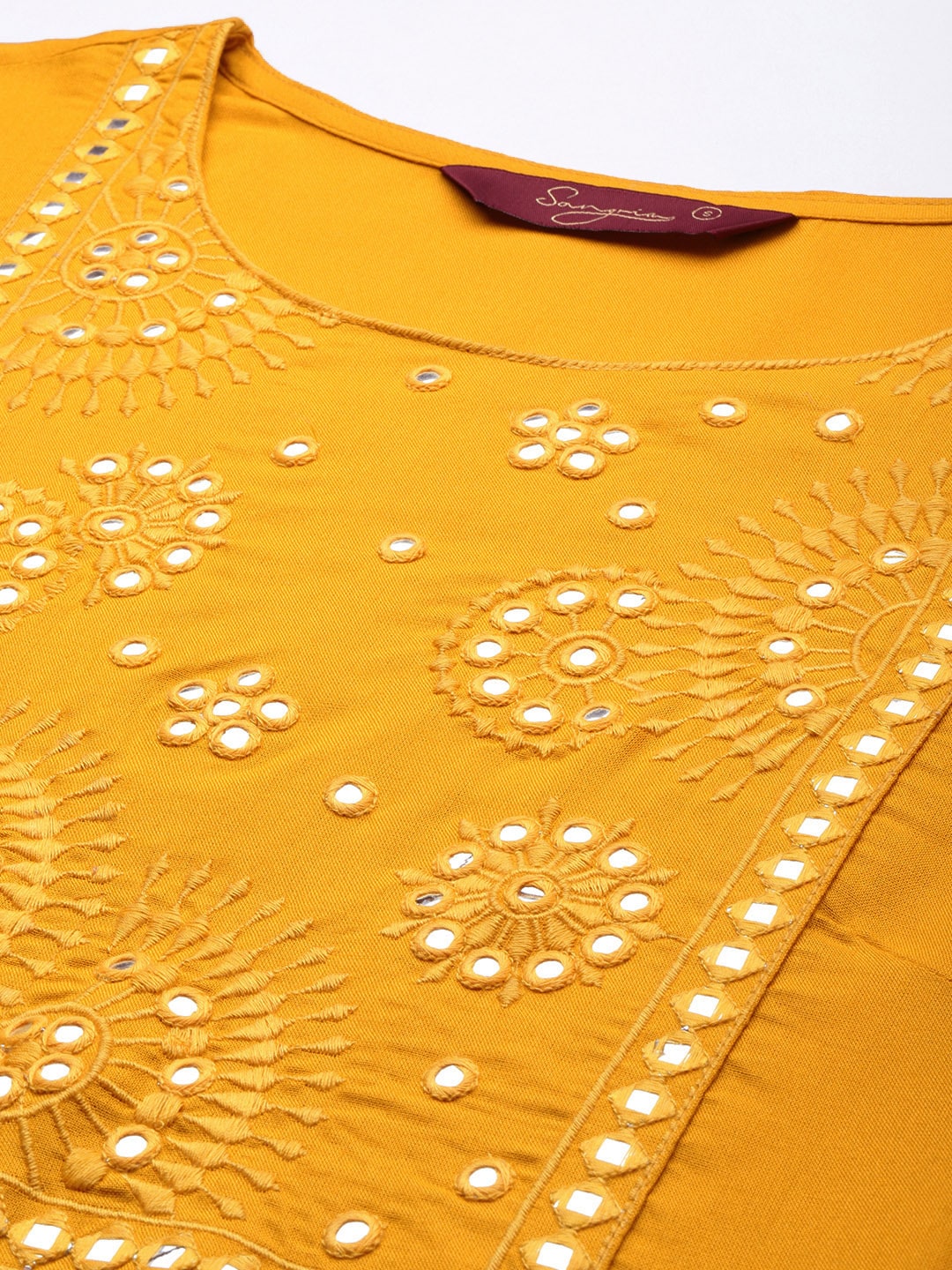 Sangria Women Ethnic Motifs Yoke Design Mirror Work Kurta | Grocsy