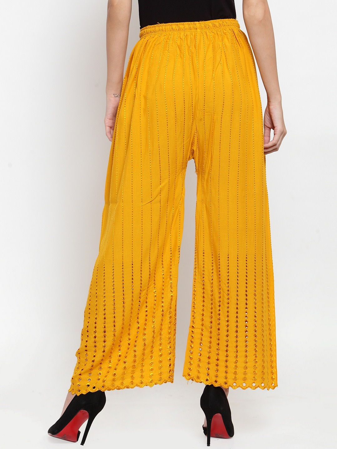 PAVONINE Mustard Color Goti Aari Work Rayon Fabric Palazzo For Women | Grocsy