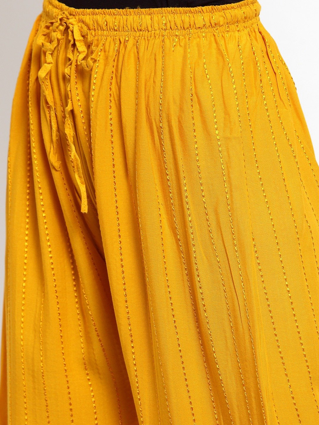 PAVONINE Mustard Color Goti Aari Work Rayon Fabric Palazzo For Women | Grocsy
