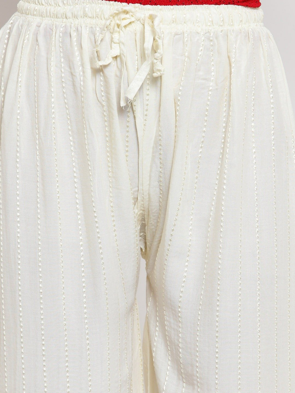 PAVONINE Off-White Color Goti Aari Work Rayon Fabric Palazzo For Women | Grocsy