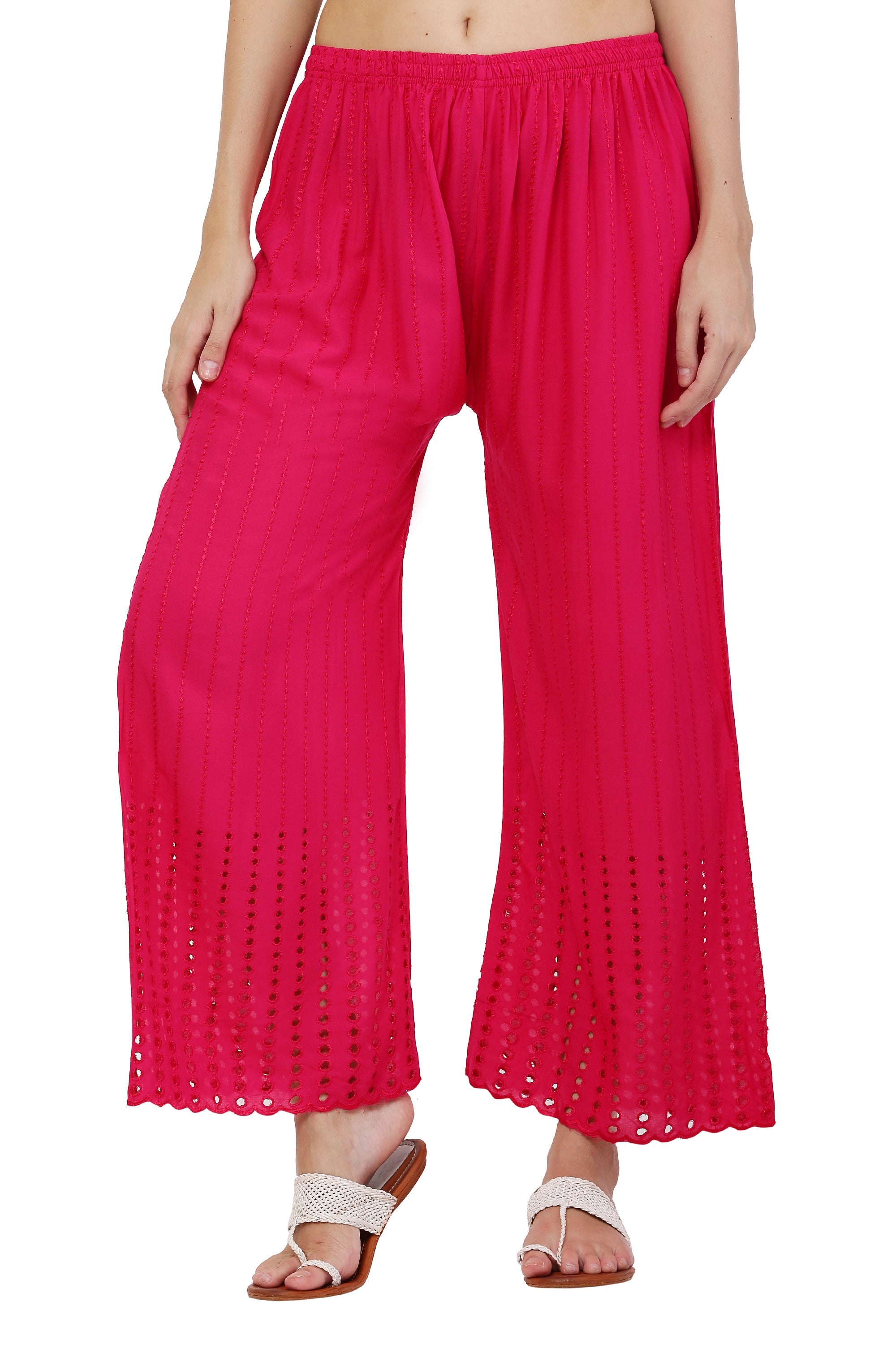 PAVONINE Rani Color Goti Aari Work Rayon Fabric Palazzo For Women | Grocsy