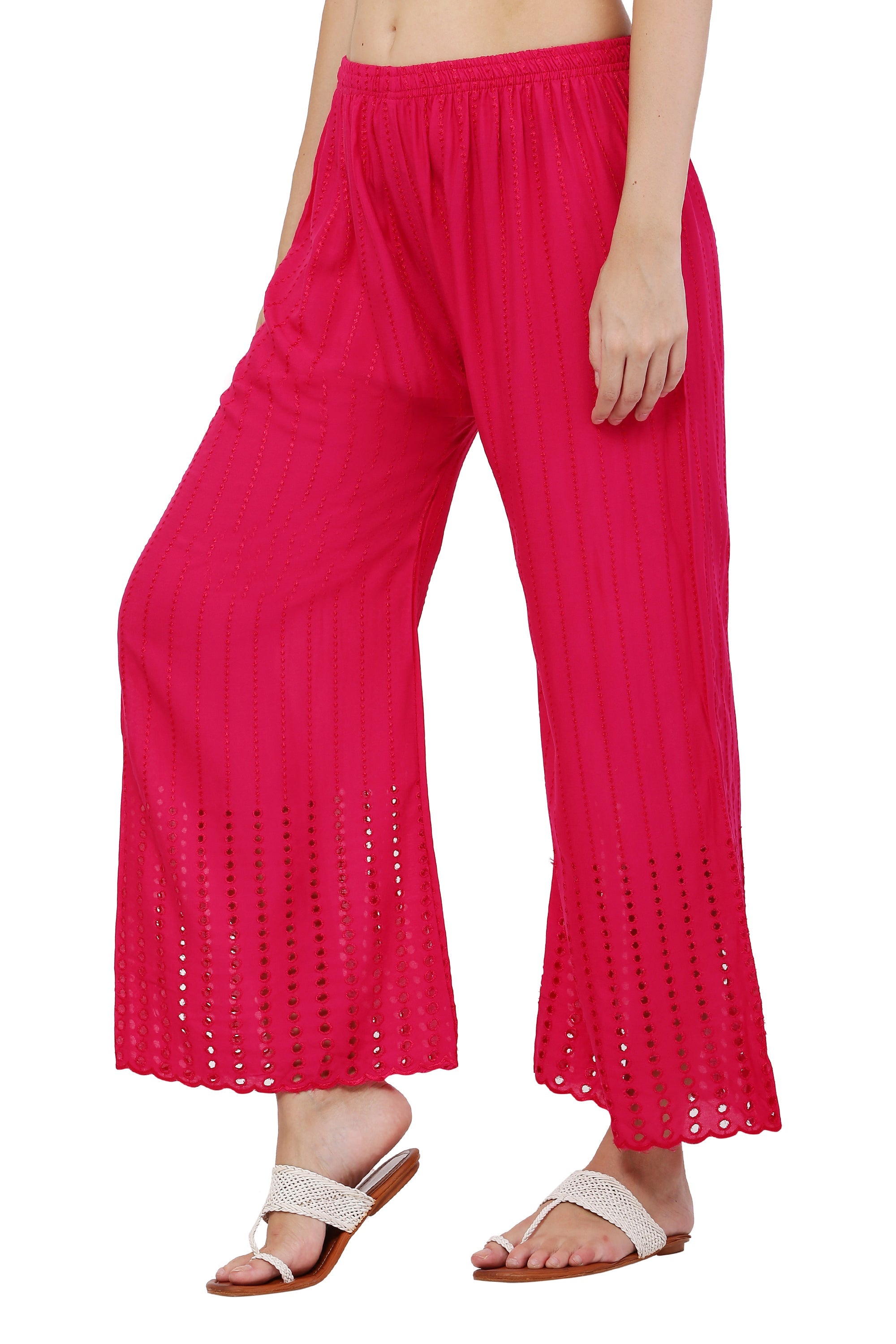 PAVONINE Rani Color Goti Aari Work Rayon Fabric Palazzo For Women | Grocsy