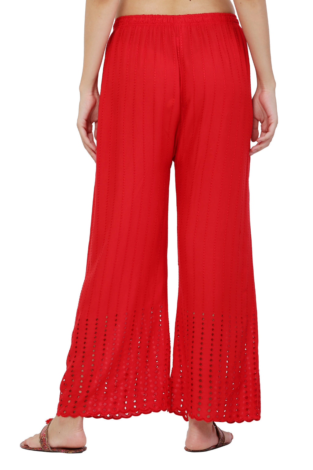 PAVONINE Red Color Goti Aari Work Rayon Fabric Palazzo For Women | Grocsy