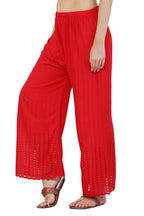 PAVONINE Red Color Goti Aari Work Rayon Fabric Palazzo For Women | Grocsy