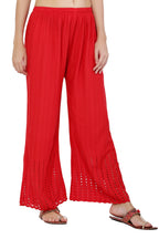 PAVONINE Red Color Goti Aari Work Rayon Fabric Palazzo For Women | Grocsy