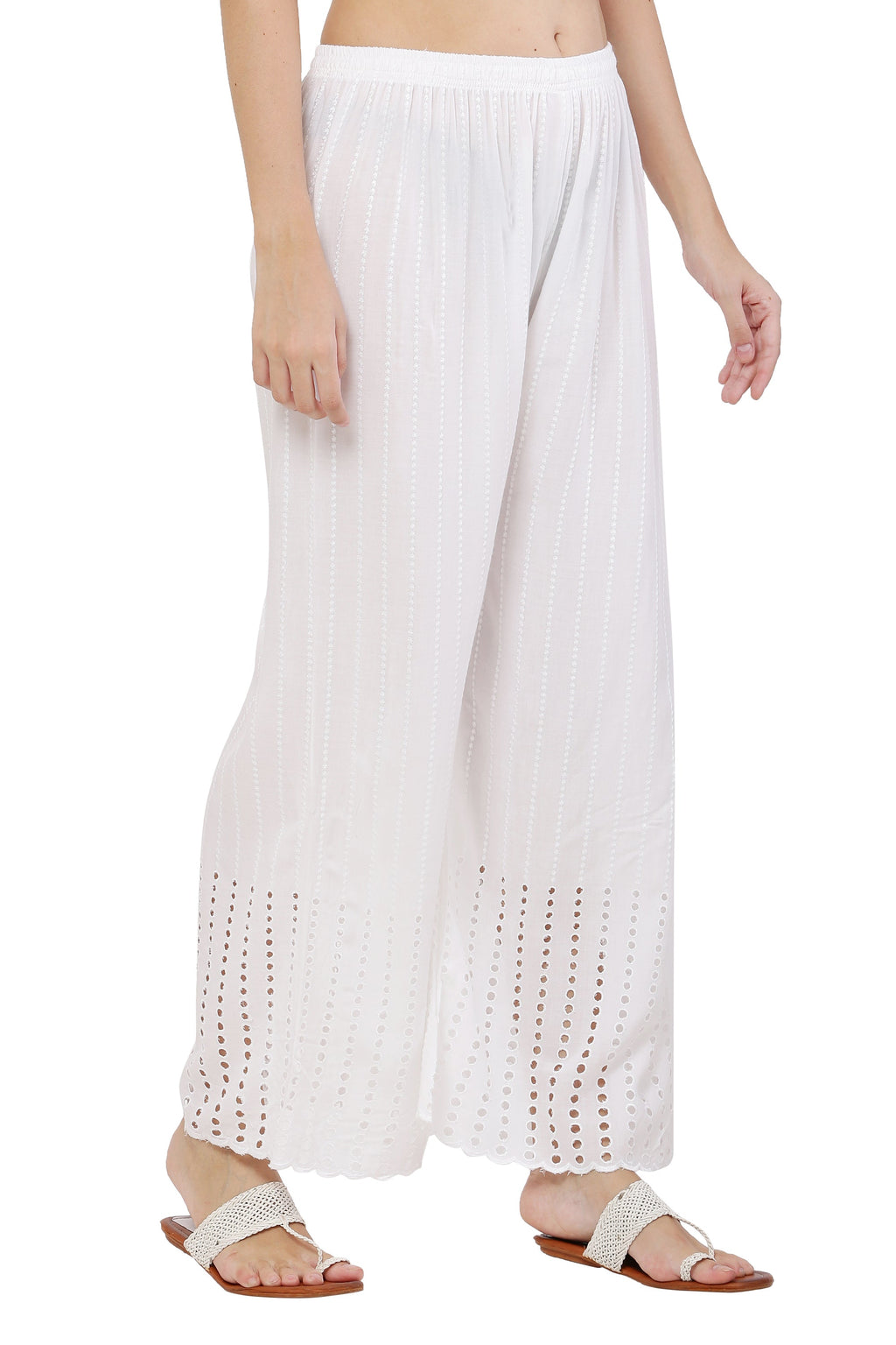 PAVONINE White Color Goti Aari Work Rayon Fabric Palazzo For Women | Grocsy