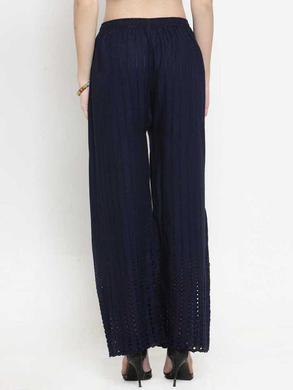 PAVONINE Navy Color Goti Aari Work Rayon Fabric Sharara For Women | Grocsy