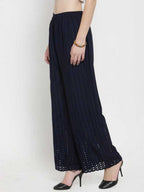 PAVONINE Navy Blue Color Goti Aari Work Rayon Fabric Palazzo For Women | Grocsy