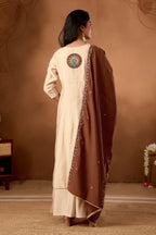 Lorenvalley Fashion Cream Roman Silk Multi Embroidery Thread With Beautiful Hand Work Kurta Palazzo Dupatta | Grocsy