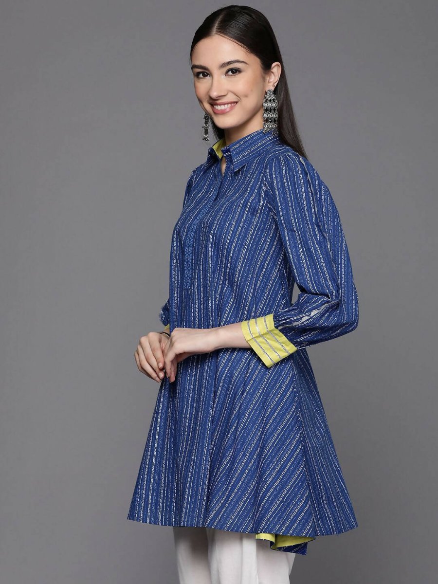 Ahalyaa Women Blue Cotton Printed Tunic | Grocsy