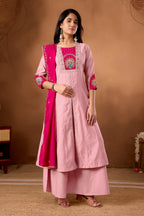 Lorenvalley Fashion Pink Roman Silk Multi Embroidery Thread With Beautiful Hand Work Kurta Palazzo Dupatta | Grocsy