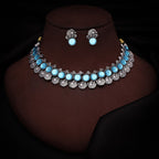 Tehzeeb Creations Silver Plated Sky Blue Colour Stone Jewellery Choker Necklace Set With Matching Pair of Stud Earrings | Grocsy