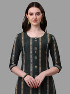 HERE&NOW Green Striped Pure Cotton Kurta With Trousers & Dupatta | Grocsy