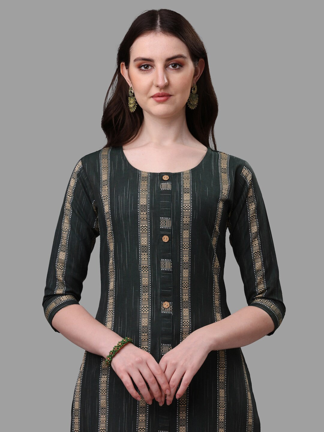 HERE&NOW Green Striped Pure Cotton Kurta With Trousers & Dupatta | Grocsy