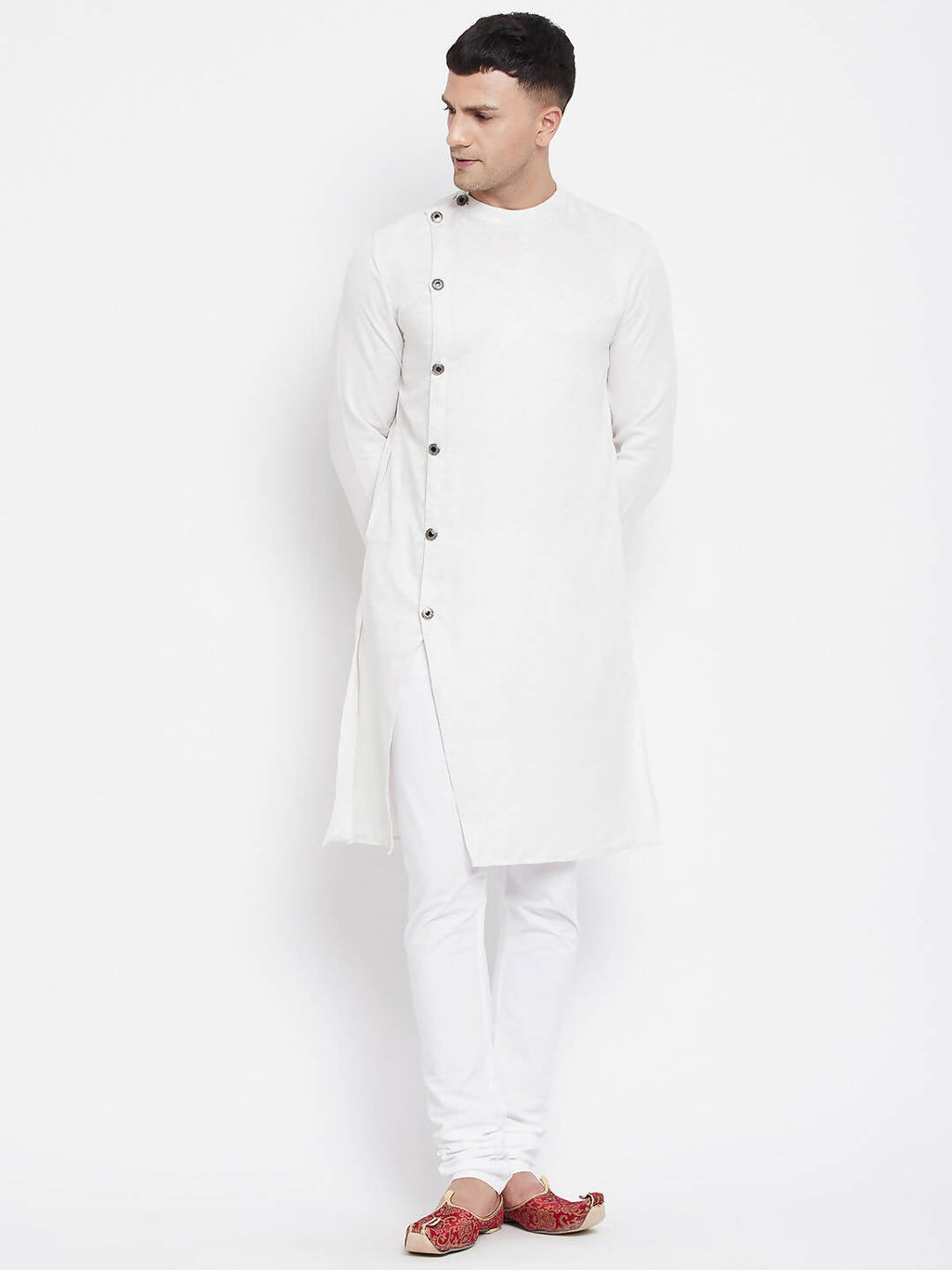 Even Apparels White Rayon Men's Sherwani Kurta With Asymetrical Cut | Grocsy