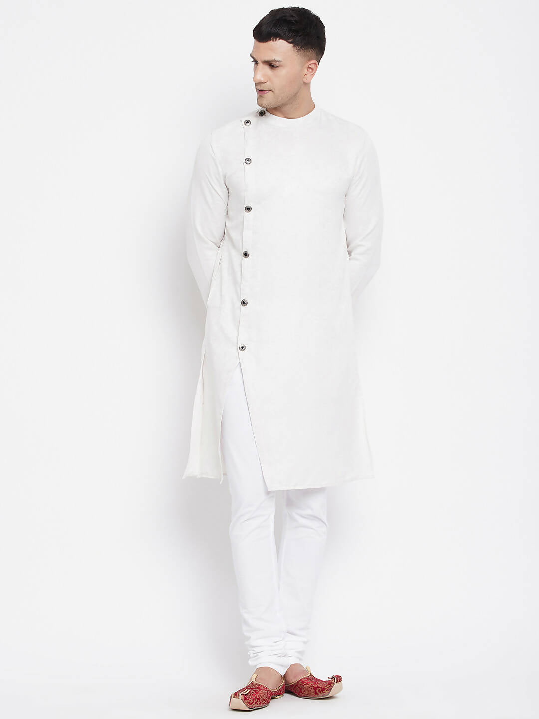Even Apparels White Rayon Men's Sherwani Kurta With Asymetrical Cut | Grocsy