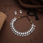 Tehzeeb Creations Silver Plated White Colour Stone Jewellery Choker Necklace Set With Matching Pair of Stud Earrings | Grocsy